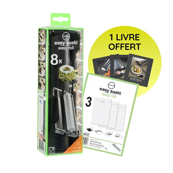 Kit pour faire des sushis "easy sushi easy roll", avec 1 livre offert et 8x.